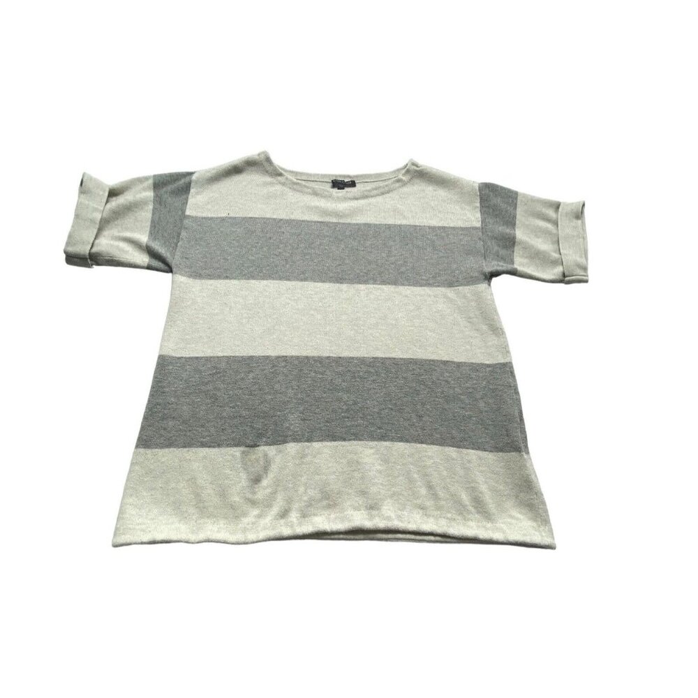 EILEEN FISHER Women Pullover Short Sleeve Striped Sweater Sz PM Gray White 58-21